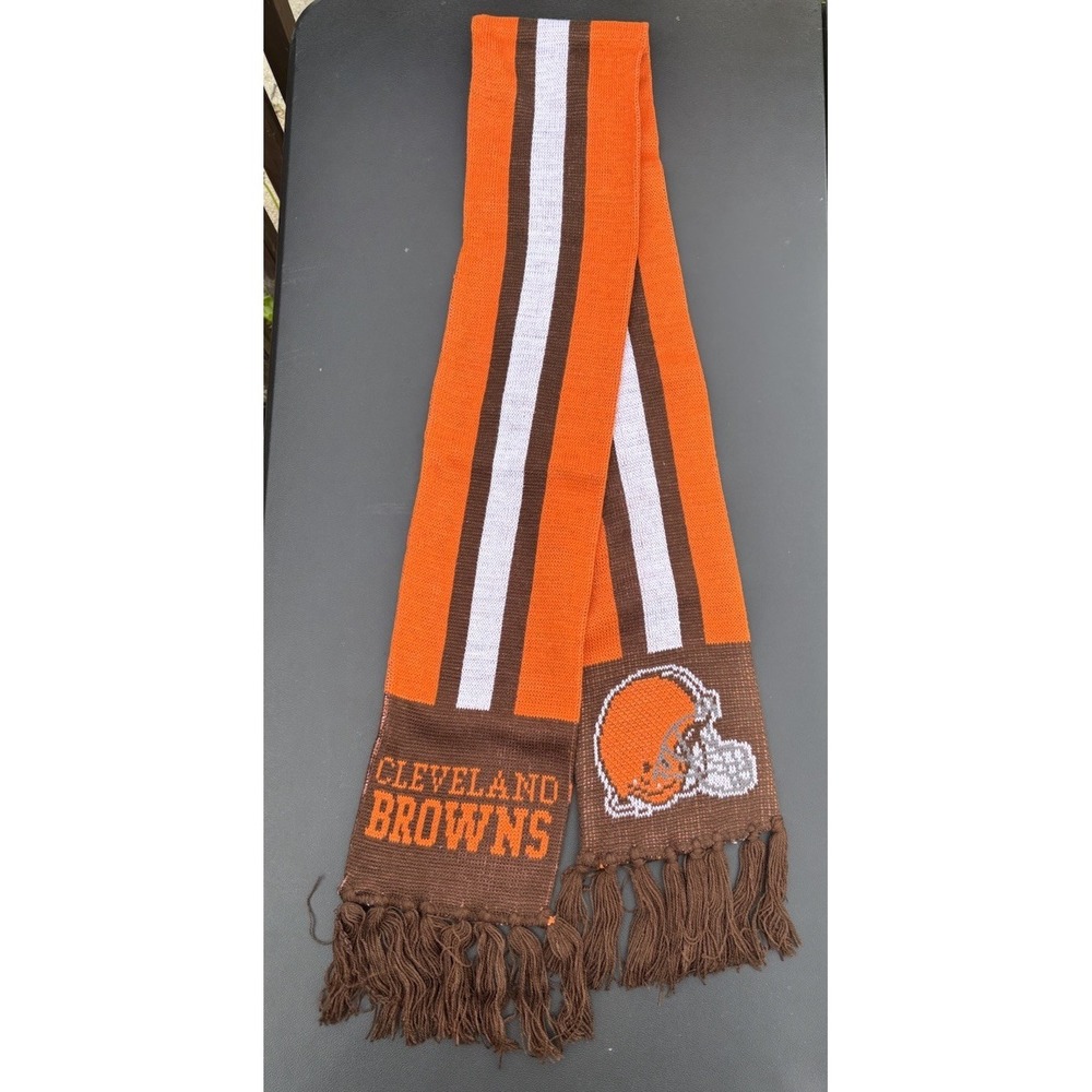 Cleveland Browns Winter Scarf Brown Orange Fringe Knit 60 inches long Football - Picture 1 of 3